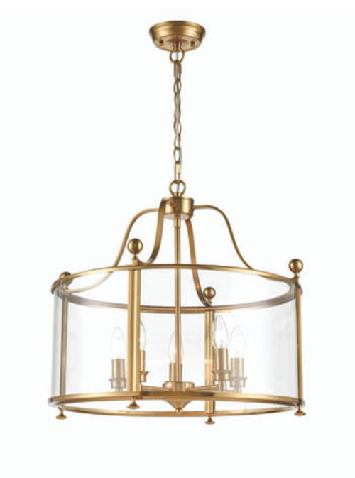 Stunning large glass lantern in antique gold finish with 5 lights