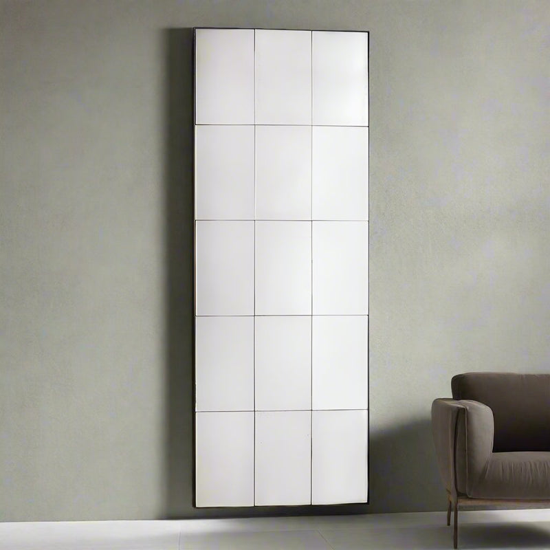 Rectangular antiqued glass window mirror.