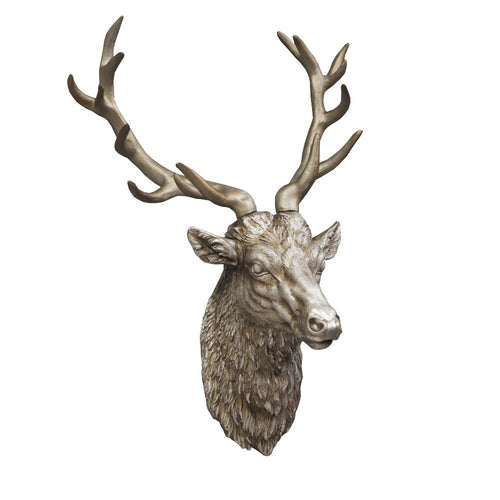 Large Antique Silver Stag Wall Head