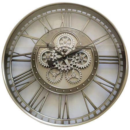 Moving Cog Clock Silver 80 cm