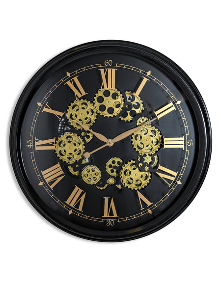 Moving Cog Clock Black & Gilt 53 cm