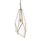 Tall gilt clad glass pendant, unusually elegant shape, perfect over an island or dining table.