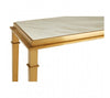 Luxurious white marble topped console on brushed gilt metal legs. A rare, perfect piece of furniture