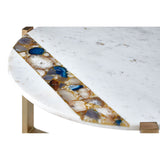 White Marble Top Coffee Table with Gilt Legs and Agate Inset