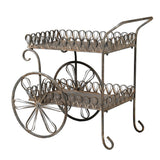 Metal cart with 2 shelves, beautiful full of flowers in your garden or patio. Its industrial metal vintage look would also work as a drinks trolley in the house.  H: 89 cm W: 85 cm D: 49 cm