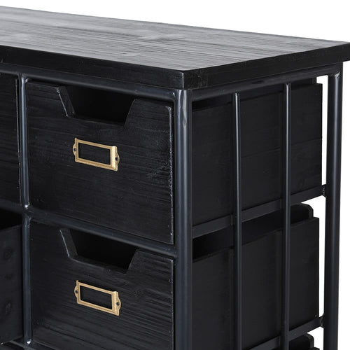Black wood and metal industrial style 18 drawer chest. Exceptionally useful chest of drawers, perfect for the urban office.