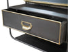 Metal swivel mirror set in dark metal casing with drawer, accented in brushed brass colour. Useful wall mounted mirror with the addition of a small drawer, perfect for your hall or bedroom.&nbsp;