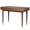 An attractively sleek desk in a walnut veneer with useful storage draws and mid-century modern styled legs.&nbsp;