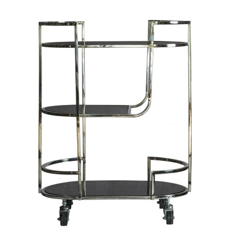 Drinks Trolley Silver- Mirrored Shelves 93 cm