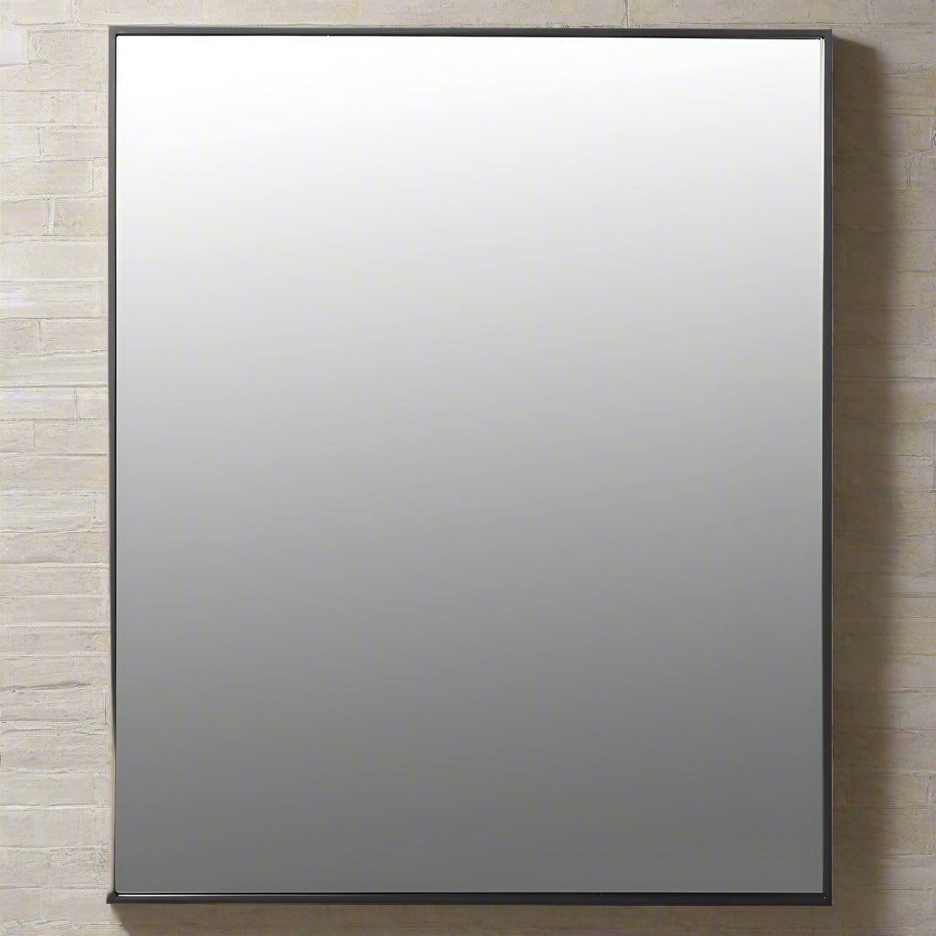 A large black iron mirror with minimal frame and lots of glass to reflect and enlarge your space.