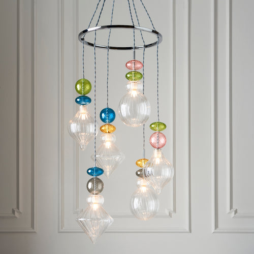 Very pretty glass cluster light pendant, great stairwell or bedroom light. A delicate but statement fitting.  H: 120 - 164 cm W: 48 cm