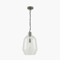 Clear glass pendant with black nickel hardware. A deep nickel finish for that industrial edge. Perfect kitchen or island pendant.