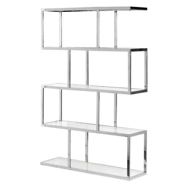 Stunning freestand multi shelf unit in polished nickel and glass, great, contemporary storage.