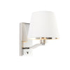 Nickel plated wall light with a white vintage faux silk shade, classic wall lighting suiting all decor.