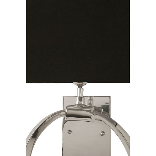 Nickel ring wall light with black shade.