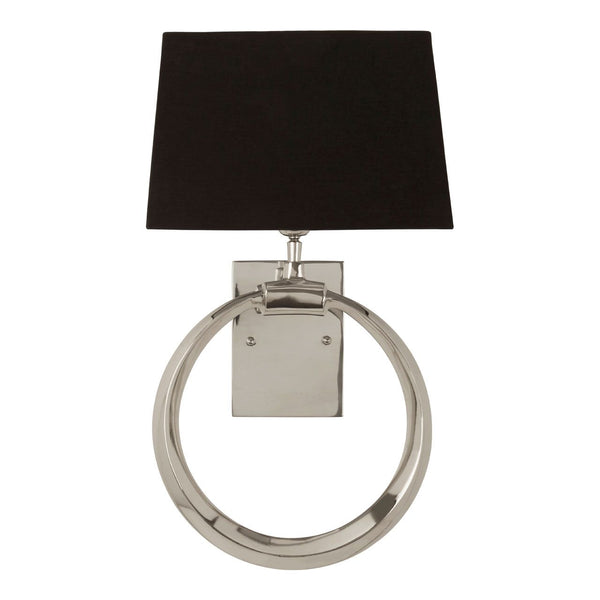 Nickel ring wall light with black shade.