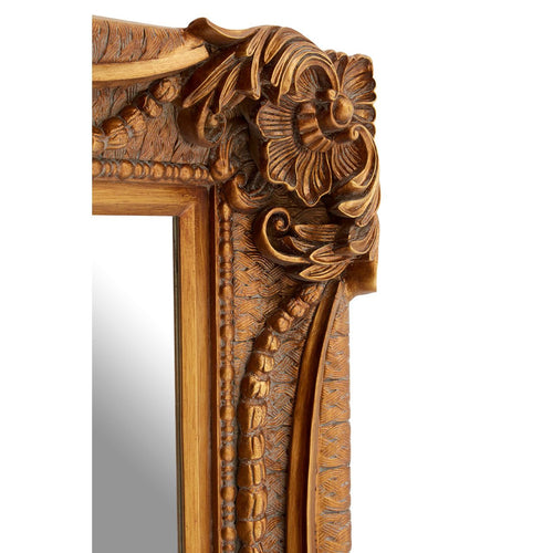 Very ornate, deeply carved gold wall mirror, the swags, flowers and bead motifs are a great replica of the real thing.