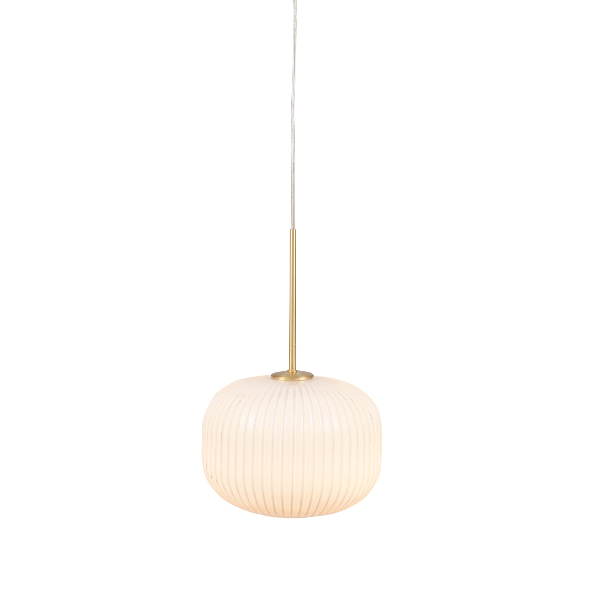 Milk glass ribbed round pendant. Perfect Kitchen Island Light . The opaque glass illuminated with an Led bulb giving a warm glow to any room.