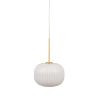 Milk glass ribbed round pendant. Perfect Kitchen Island Light . The opaque glass illuminated with an LED bulb giving a warm glow to any room.