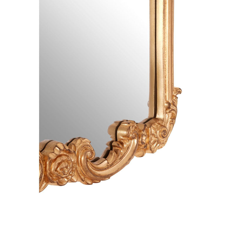 Gold ornate mirror with classic shape and baroque frame.