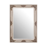 Rectangular mirror with a traditional baroque style grey painted frame. Traditional mirror in a great contemporary colour.