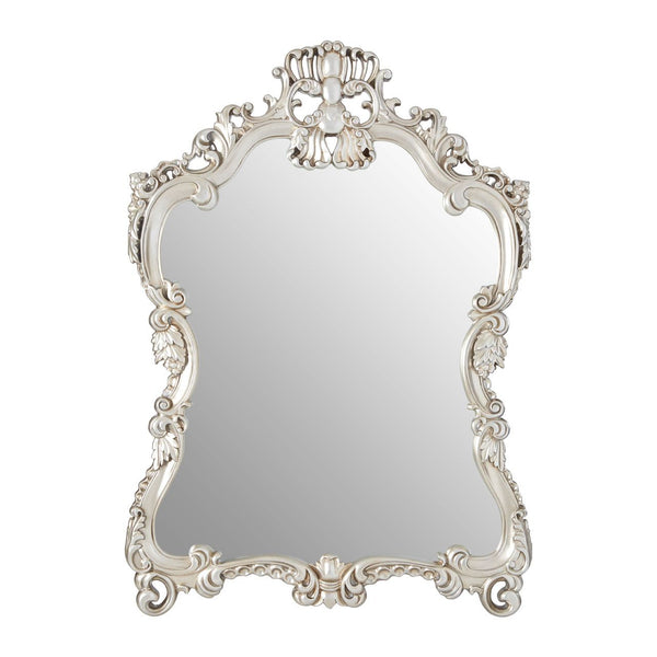 Ornate framed silver waisted mirror. A great period look in a contemporary colour with a traditional shape.