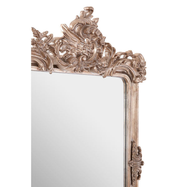 Stunningly intricate detailing on this crown of this champagne silver rectangular mirror.  Beautifully vintage style a really great reproduction of a classic Georgian country house mirror.