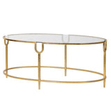 Unusual slim gilt oval coffee table, stunning gilt metal frame and glass table, perfect in front of any sofa.