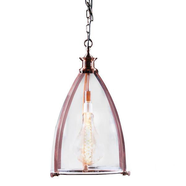 Extra large copper metal clad pendant with copper chain and rose, large enough to be a stunning stairwell light. This pendant really packs a punch not just because of the size but the amount of light you can get with a pendant this size is amazing.   H: 70 cm W: 45 cm 