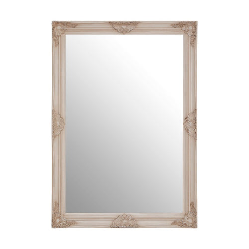 Ornate, distressed pale painted rococco mirror - great vintage stripped back colour.