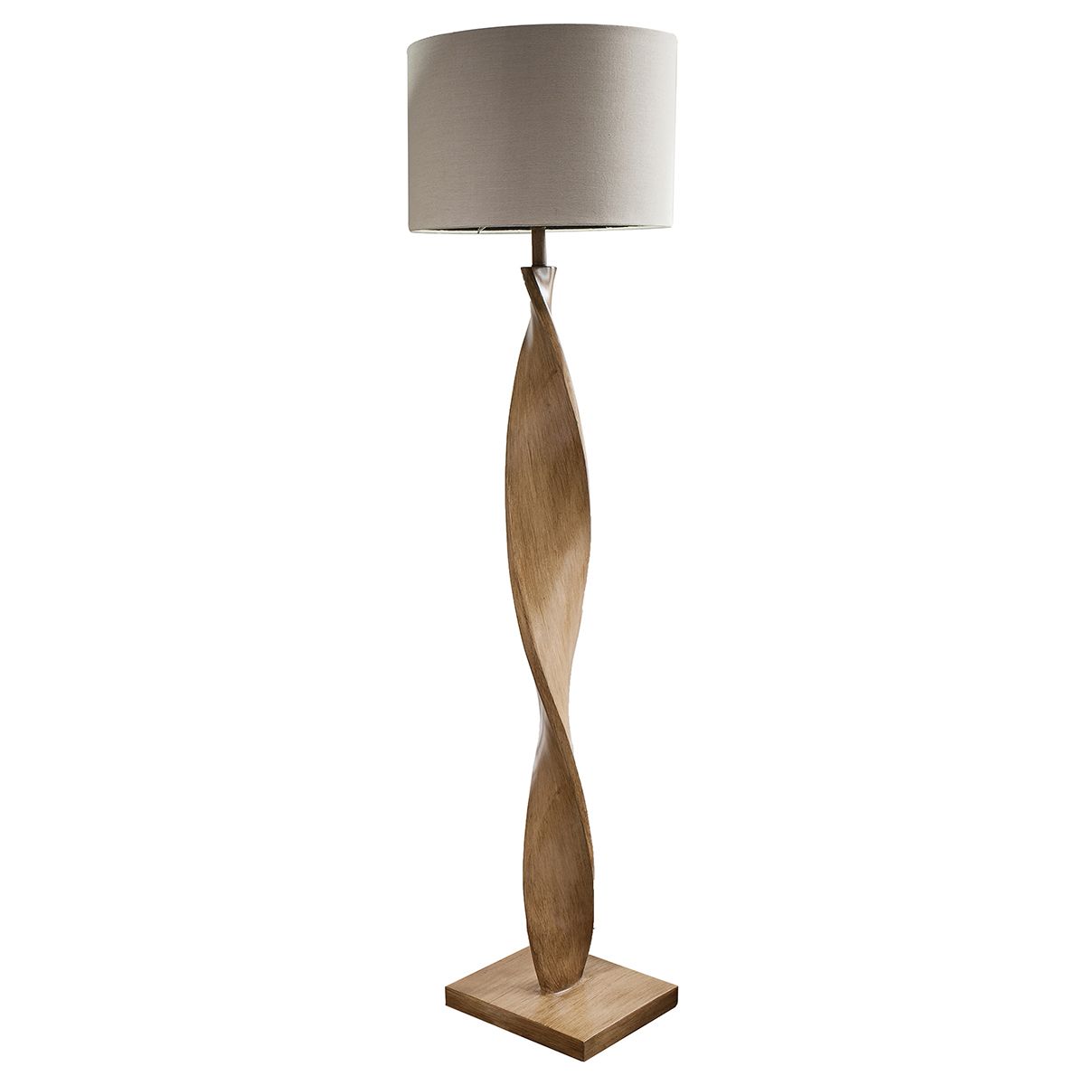 Pale wooden curved floor lamp, great in a Scandi interior.&nbsp; The design is exceptional in a living room or hall and&nbsp; the pale linen shade allows light to flood out. 