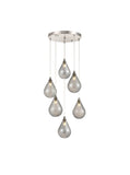 Cluster of bulb shaped pendants in varying colours on a nickel base with clear flex. Perfect for stairwells. 