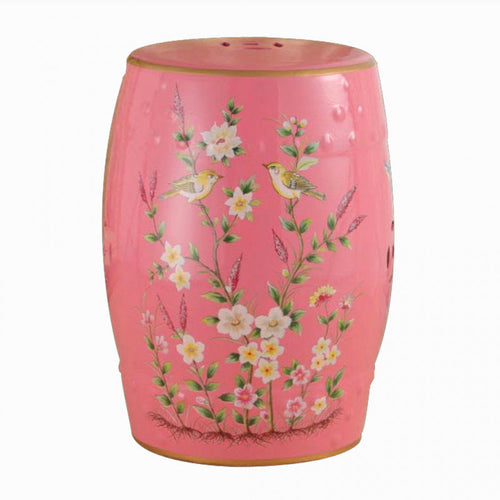 Pink Ceramic Floral Stool 45 cm