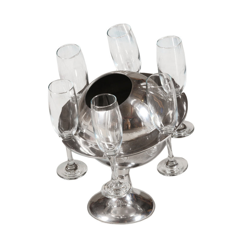 Polished Aluminium Champagne Cooler With six Glasses