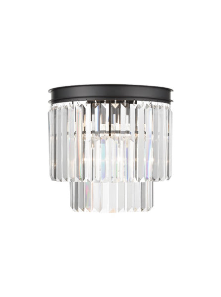 A smart crystal prism wall light on bronze metal.  H: 34 cm W: 35 cm.  Requires 3x E14 small Edison screw bulbs.