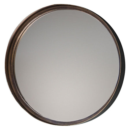 Round Mirror Black Leather 45 cm