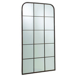 Tall 15 pane metal framed window mirror, rectangular with a gentle arched classic shape.  H: 127 cm W: 61 cm