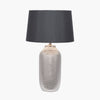 Tall etched silver ceramic lamp with black shade, the base is textured to give it a luxe look.  H: 50 cm W: 30 cm