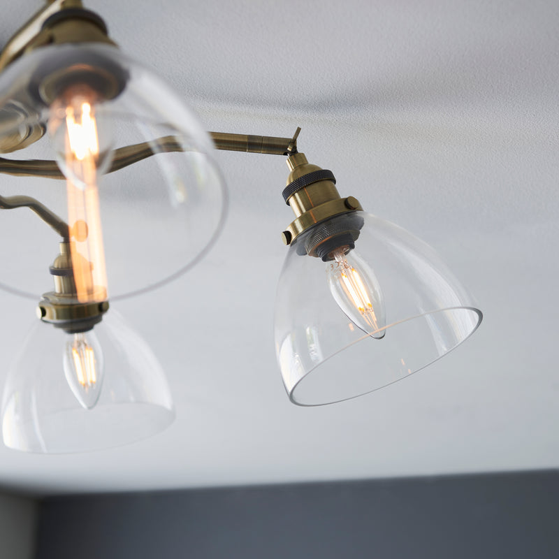 Semi Flush Glass & Antique Brass Ceiling Pendant 65 cm