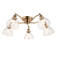 Semi Flush Glass & Antique Brass Ceiling Pendant 65 cm