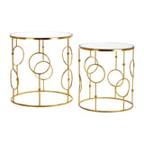 Set Of 2 Gold & Mirrored Glass Top Side Tables