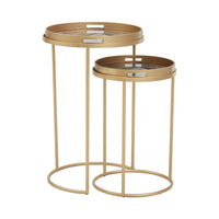 Set of 2 gold marbled top side tables on gold metal base. The stunning marbled tops can be removed to use as independent trays.