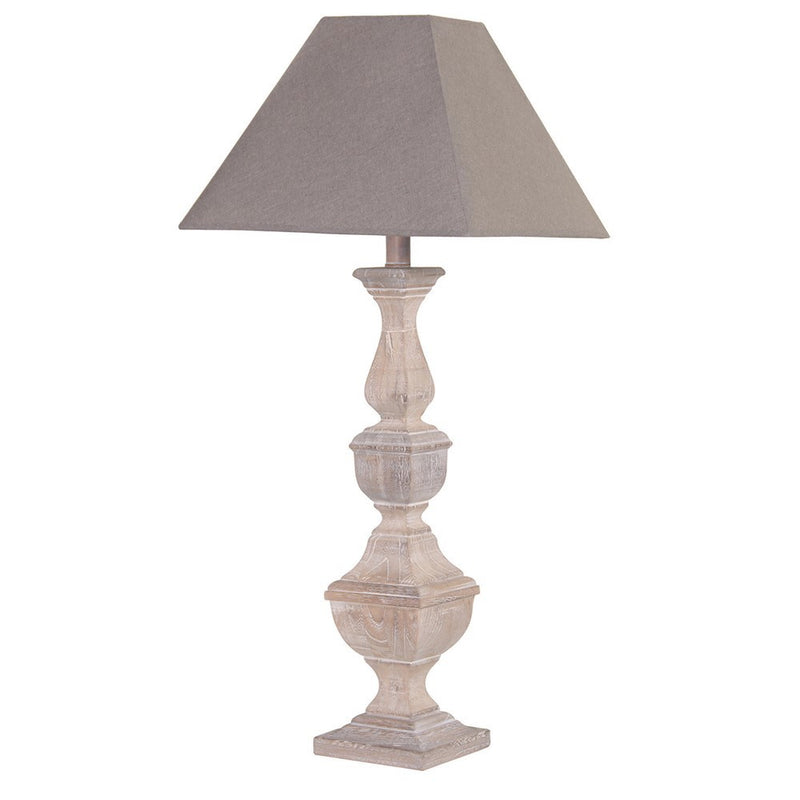 Tall shaped wooden lamp with grey shade, a really good size, perfect Country House lamp.