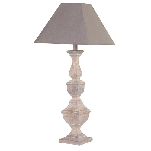 Tall shaped wooden lamp with grey shade, a really good size, perfect Country House lamp.