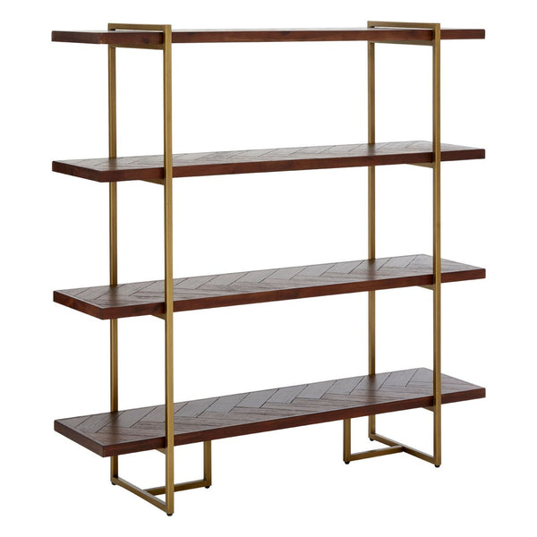 Open shelving unit, in a dark wood set into antique brass metal framework, perfect mix of industrial and luxury. Stylish and so useful !!