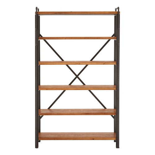 Exceptionally tall and wide open shelving, with a black iron frame and 6 solid wooden shelves, this is the most useful storage in any room.