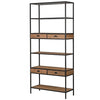 Extremely tall shelf unit, with the benefit of 2 sets of drawers in a light wood. an industrial feel to this almost delicate piece of furniture. A superb addition to any living space.