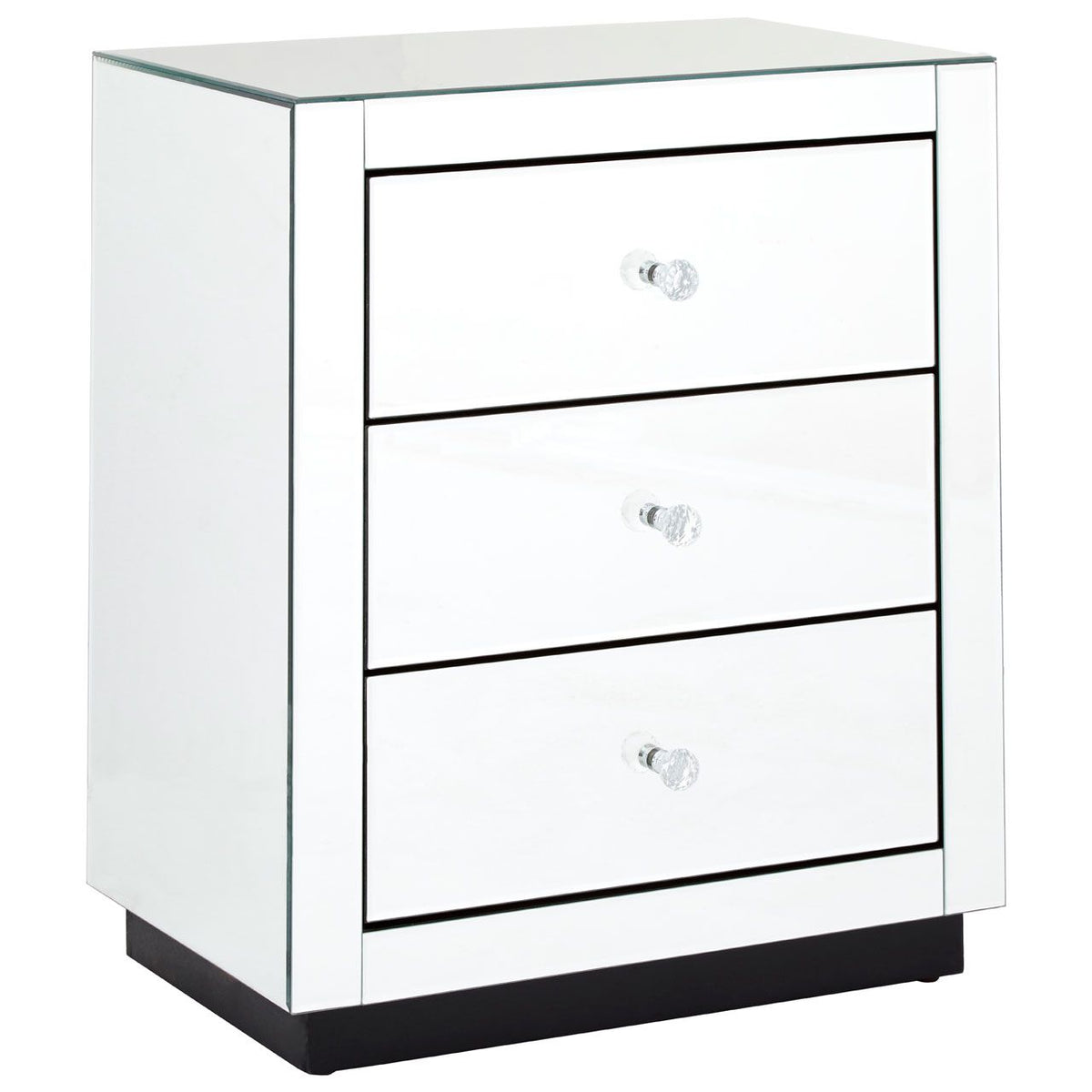 Classic, sleek 3 drawer mirrored side table 