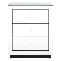 Classic, sleek 3 drawer mirrored side table 