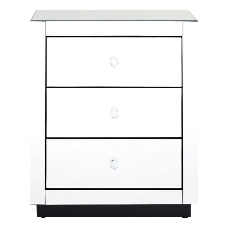 Classic, sleek 3 drawer mirrored side table 